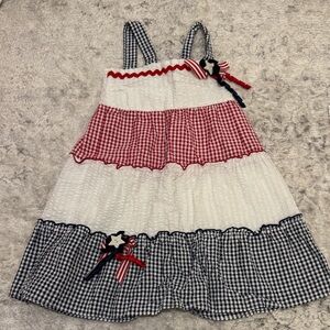 4T Charming Red, White, and Blue Gingham Kids Dress